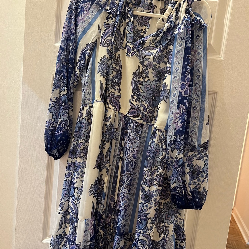 Blue and White Floral Boho Maxi Dress
